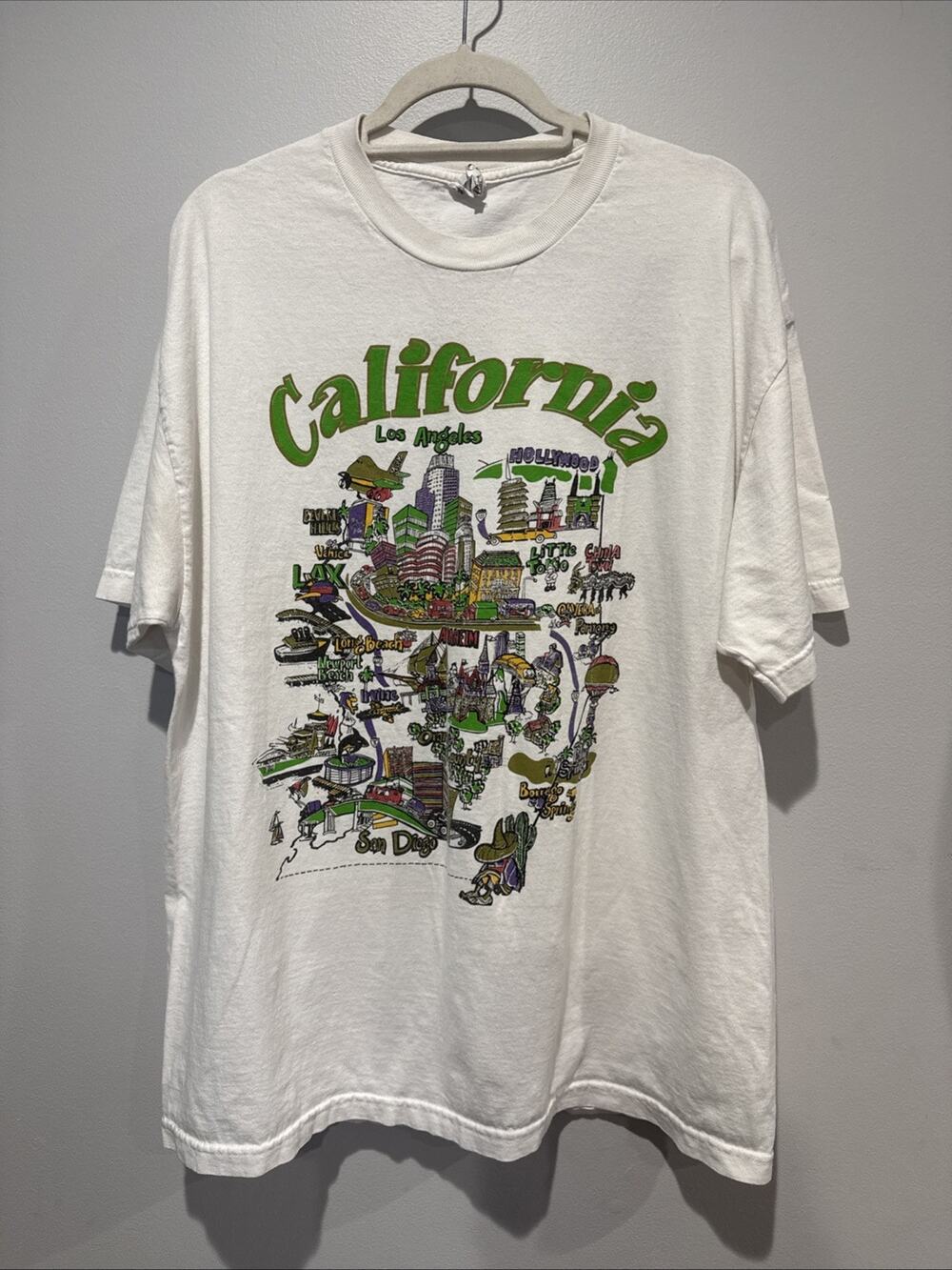 Vintage Alstyle Brand California Tourist Map White Souvenir T-Shirt XL Cotton